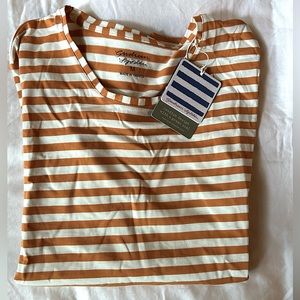 GUDRUN SJODEN | striped t shirt long sleeved 100% cotton orange and cream